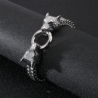 Men's Rock Viking Wolf Charm Bracelet Stainless Steel Skull Style - LAKD London