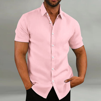 Men's Vintage Cotton Linen Short Sleeve Casual Loose Shirt Summer
