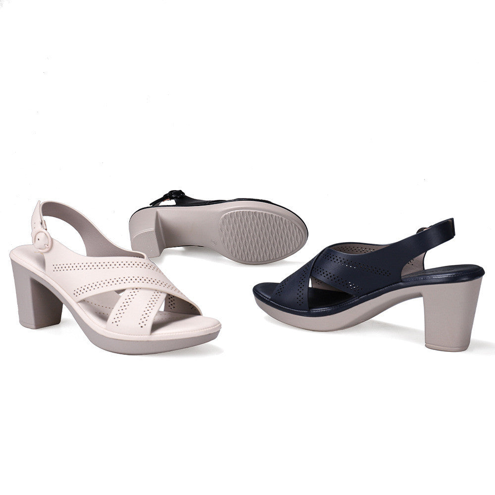Women's Luxury Quality Thick High Heel Leather Buckle Sandals - LAKD London