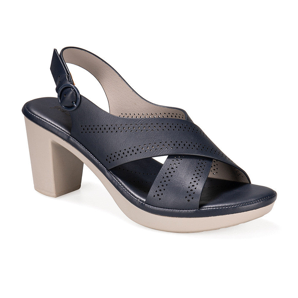 Women's Luxury Quality Thick High Heel Leather Buckle Sandals - LAKD London