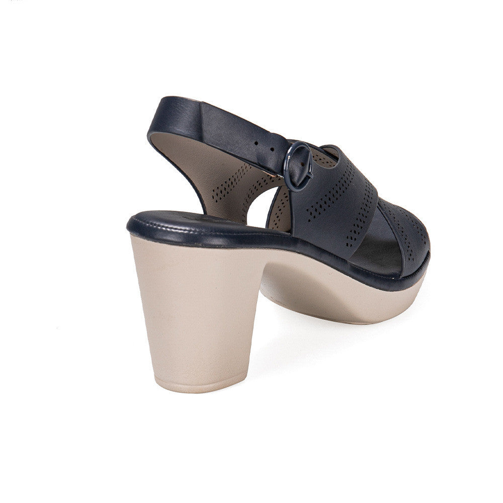 Women's Luxury Quality Thick High Heel Leather Buckle Sandals - LAKD London