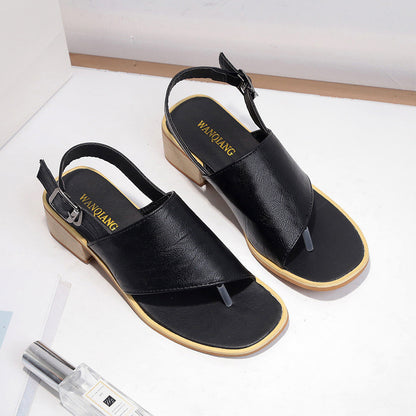 Women's Luxury Herringbone Chunky Heel Flip Flop Sandals - LAKD London