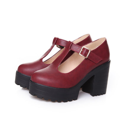 Women's Mary Jane Block Heel Platform T Strap Pumps Shoes - LAKD London