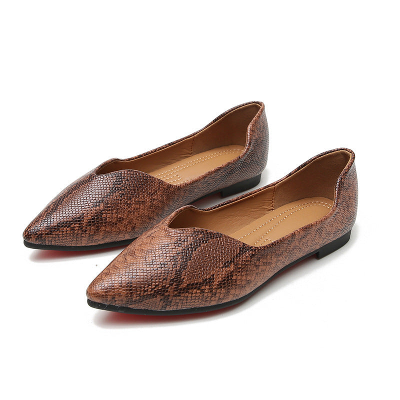 Women's Premium Pointed Toe Ballet Dorsay Serpentine Print Flats - LAKD London