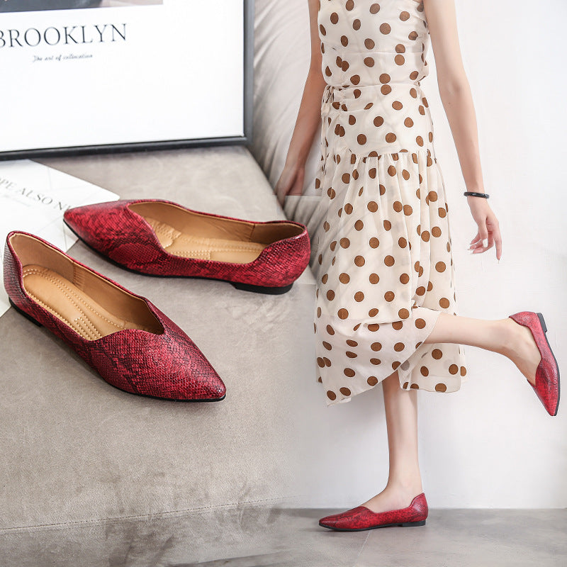 Women's Premium Pointed Toe Ballet Dorsay Serpentine Print Flats - LAKD London