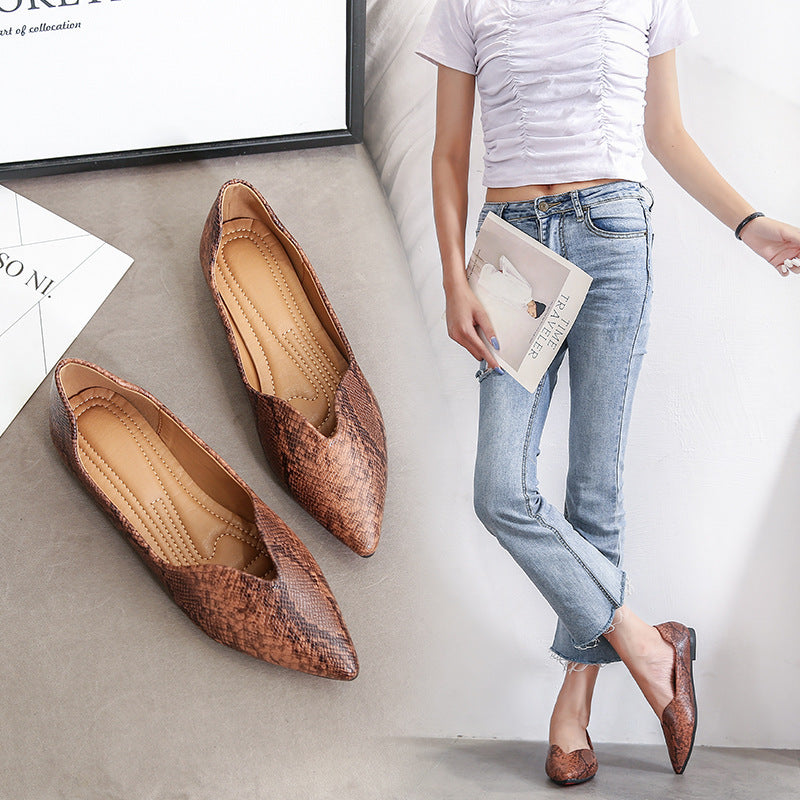Women's Premium Pointed Toe Ballet Dorsay Serpentine Print Flats - LAKD London