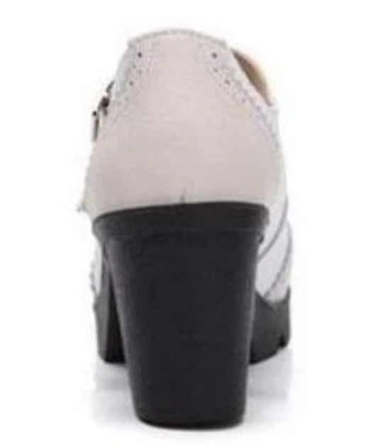 Women's Genuine Leather Mary Jane Pumps with Retro Square Design