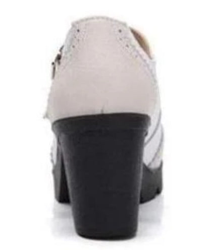 Women's Genuine Leather Mary Jane Pumps with Retro Square Design
