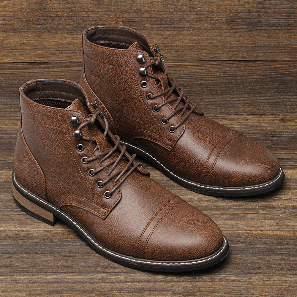 Men's Vintage Casual Leather Lace Up Ankle Boots Hard Sole