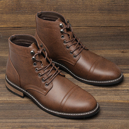 Men's Vintage Casual Leather Lace Up Ankle Boots Hard Sole