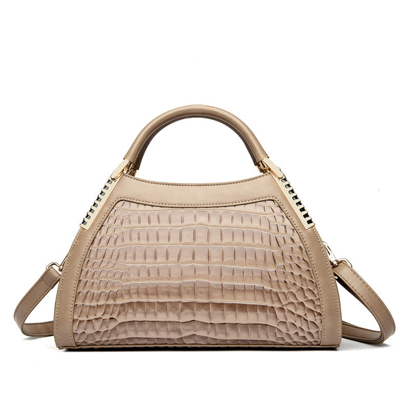 Women's Large Capacity Retro Glossy Crocodile Pattern Handbag