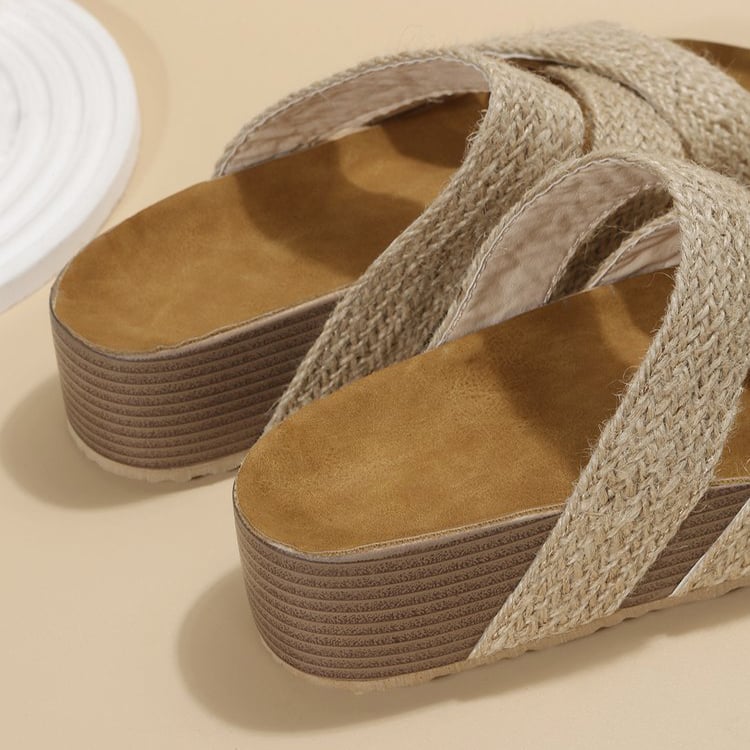 Women's Woven Cross Strap Summer Flat Platform Beach Sandals Casual