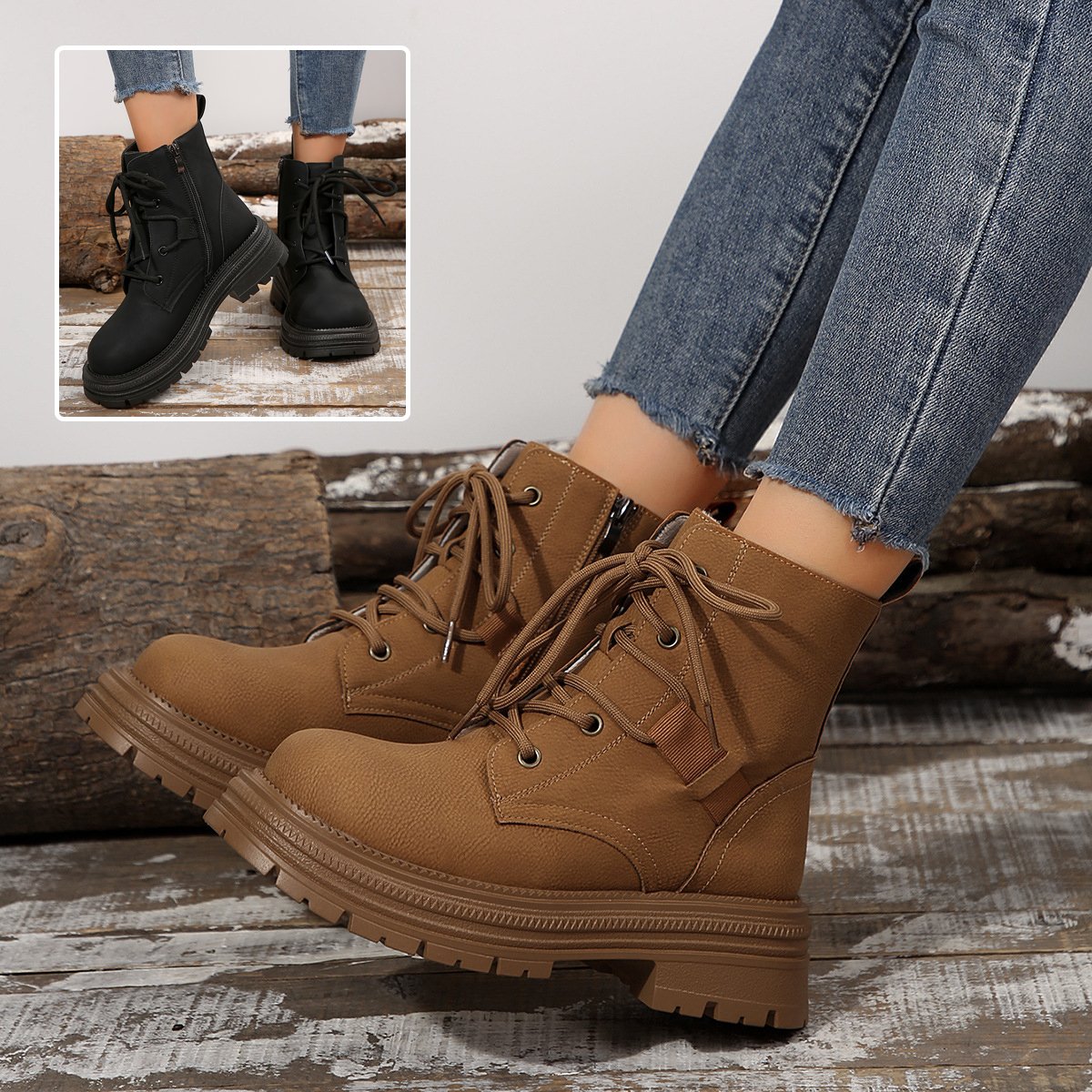 Women's Lace Up Ankle Boots Square Heel Comfortable Everyday Style