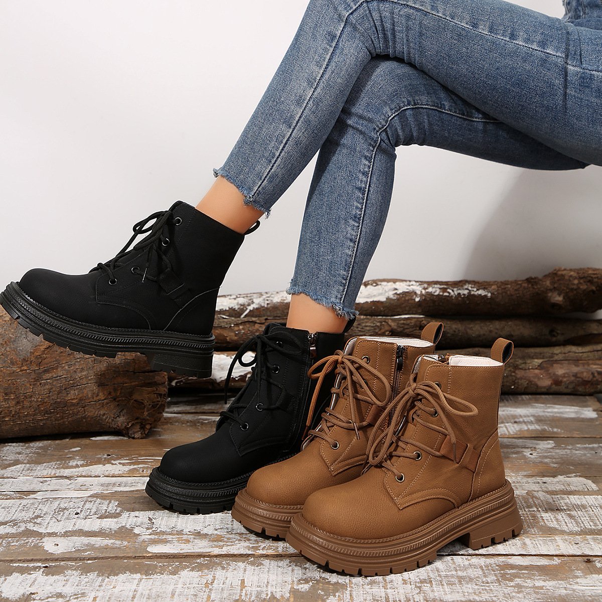 Women's Lace Up Ankle Boots Square Heel Comfortable Everyday Style