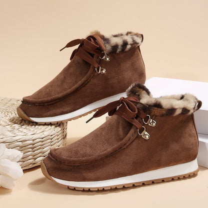 Women's Winter Lace Up Suede Boots with Warm Plush Lining