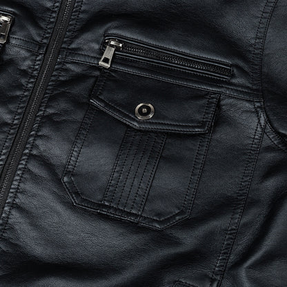 Men's Retro Biker Leather Jacket with Stylish Zipper Pocket Design