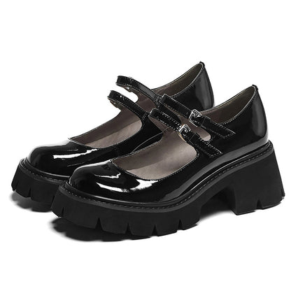 Women's Genuine Leather Mary Jane Round Toe Low Heel Shoes