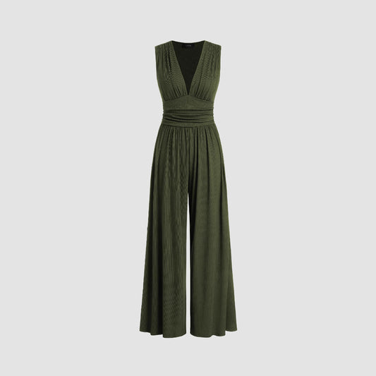 Women's Sleeveless Knitted Midi Jumpsuit Wide Leg Summer Office Style
