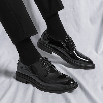 Men's Black Patent Derby Dress Shoes Glossy British Formal Style