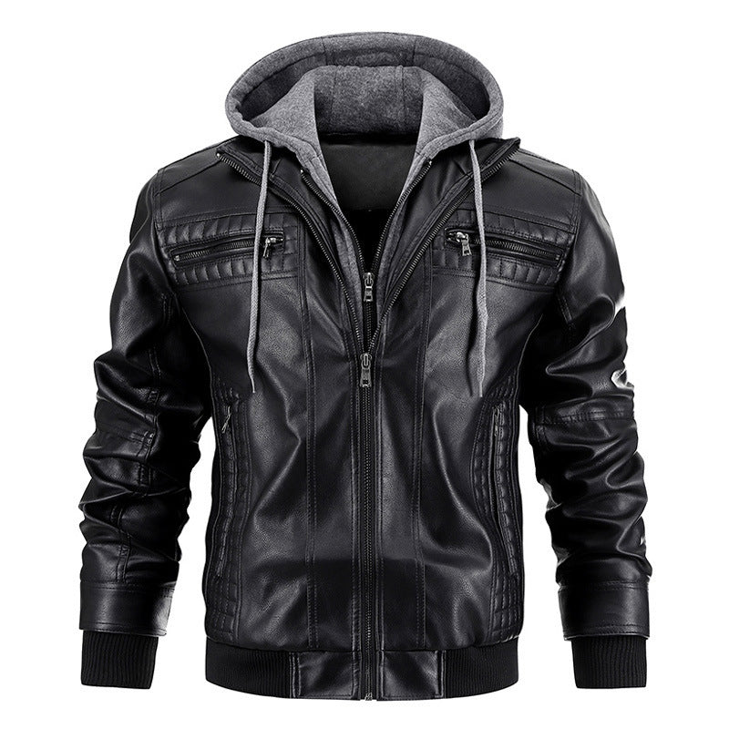 Men's Luxury Hooded Leather Jacket With Zipper Pockets - LAKD London