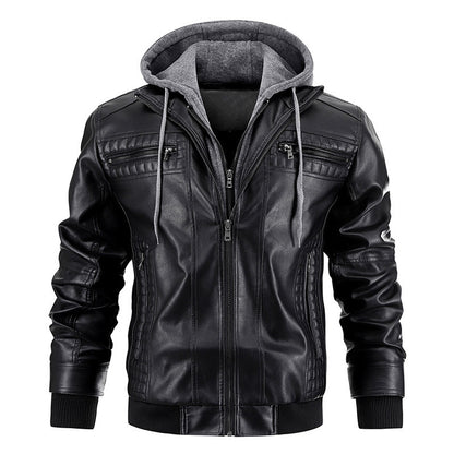 Men's Luxury Hooded Leather Jacket With Zipper Pockets - LAKD London