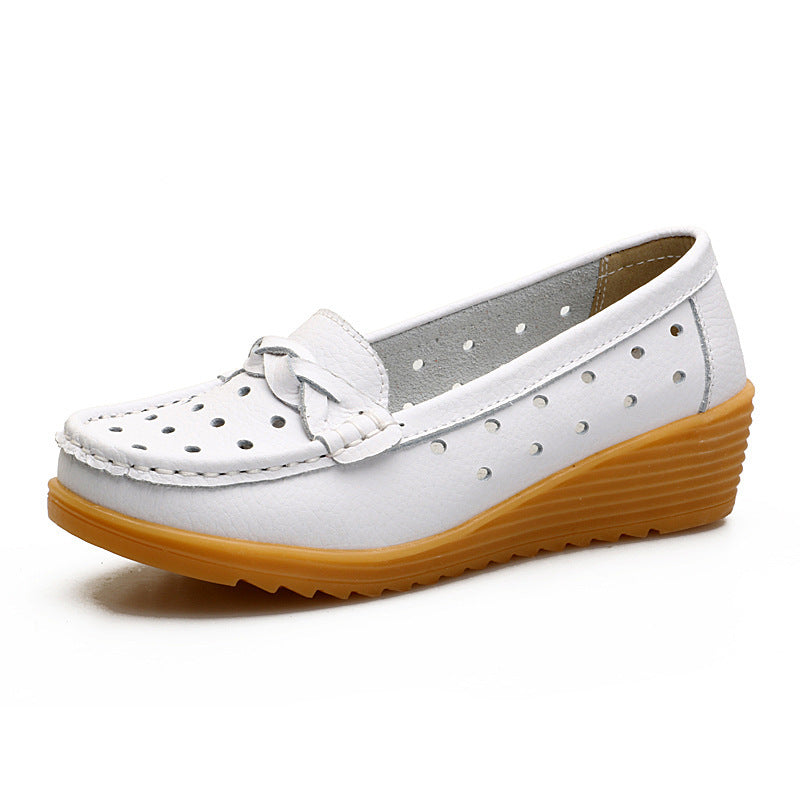 Women's Cowhide Gommino Soft Bottom Wedge Shoes
