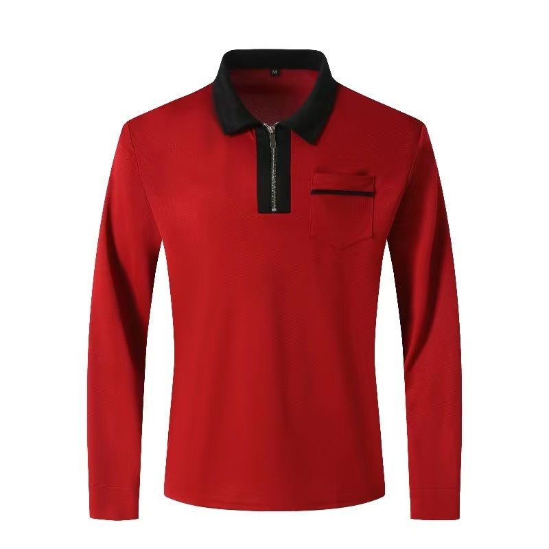 Men's Long Sleeve Zipper Polo Shirt Casual Lapel Henley Style - LAKD London