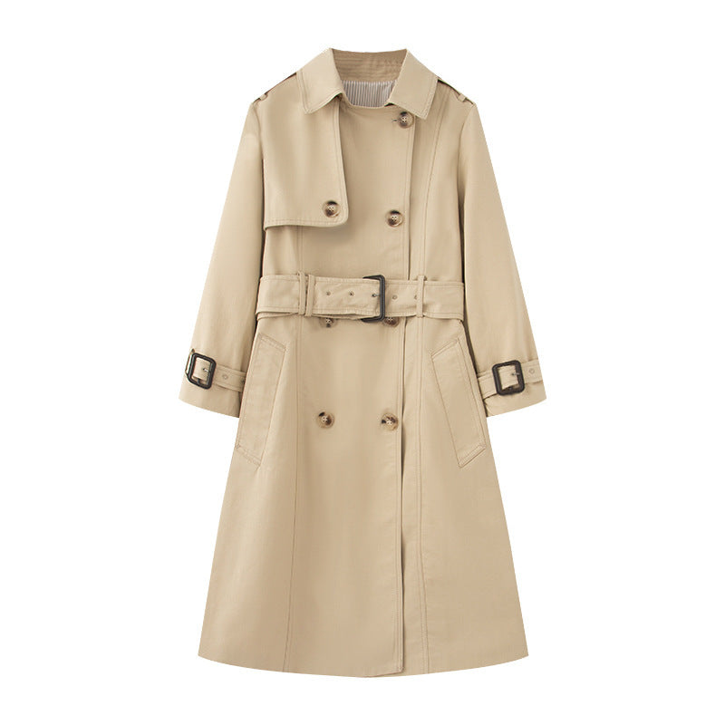 Women's Mid Length British Trench Coat Elegant Winter Fashion Classic