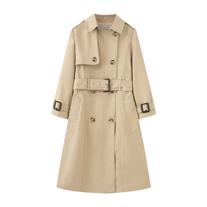 Women's Mid Length British Trench Coat Elegant Winter Fashion Classic
