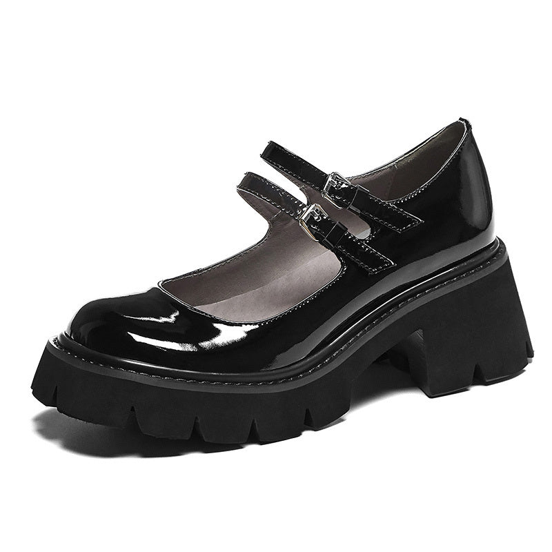 Women's Genuine Leather Mary Jane Round Toe Low Heel Shoes