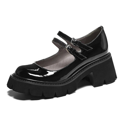 Women's Genuine Leather Mary Jane Round Toe Low Heel Shoes