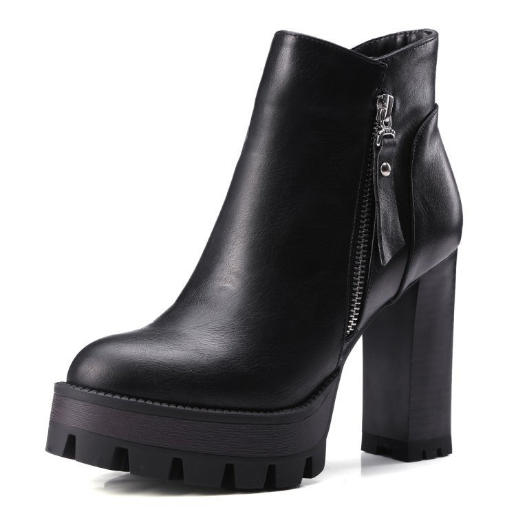 Womens British Retro High Heel Thick Sole Short Boots - Martin Leather Boots - LAKD London