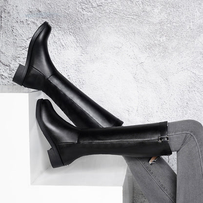 Women's Luxury Thick Heel Zipper Rider High Leather Boots - LAKD London