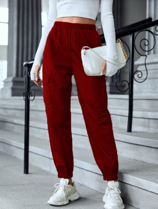 Women's Casual Cargo Pants Elastic Waist Slim Fit Utility Style