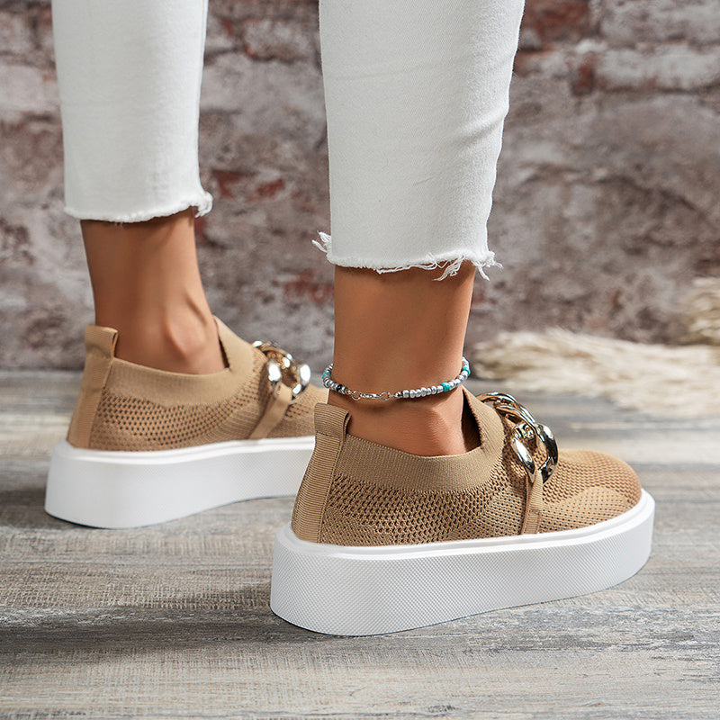 Women's Breathable Mesh Chain Flats Comfortable Casual Walking Shoes