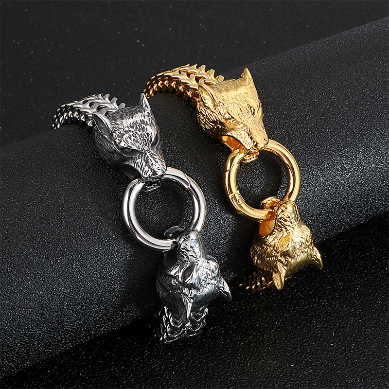 Men's Rock Viking Wolf Charm Bracelet Stainless Steel Skull Style - LAKD London