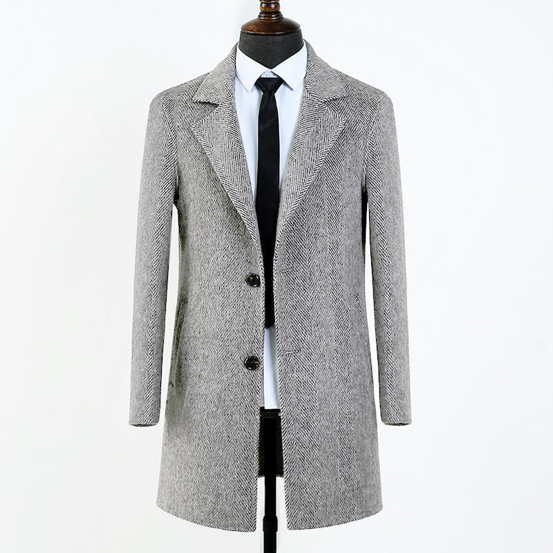 Men's Double Faced Wool Herringbone Pattern Mid Length Overcoat - LAKD London