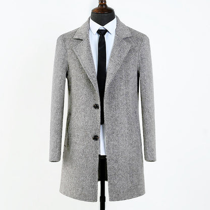 Men's Double Faced Wool Herringbone Pattern Mid Length Overcoat - LAKD London
