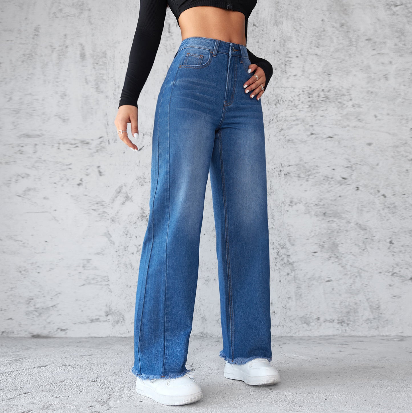 Women's Straight Wide Leg High Waist Casual Denim Jeans Trousers
