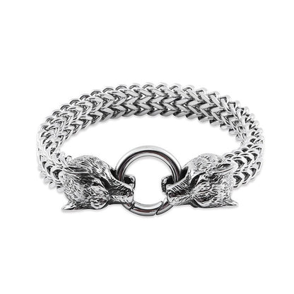 Men's Rock Viking Wolf Charm Bracelet Stainless Steel Skull Style - LAKD London