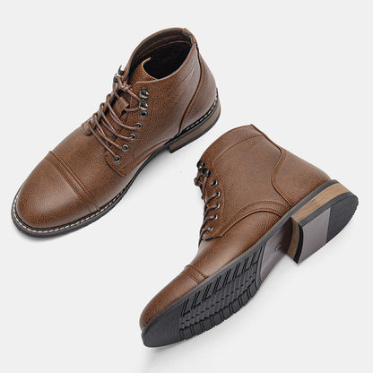 Men's Vintage Casual Leather Lace Up Ankle Boots Hard Sole