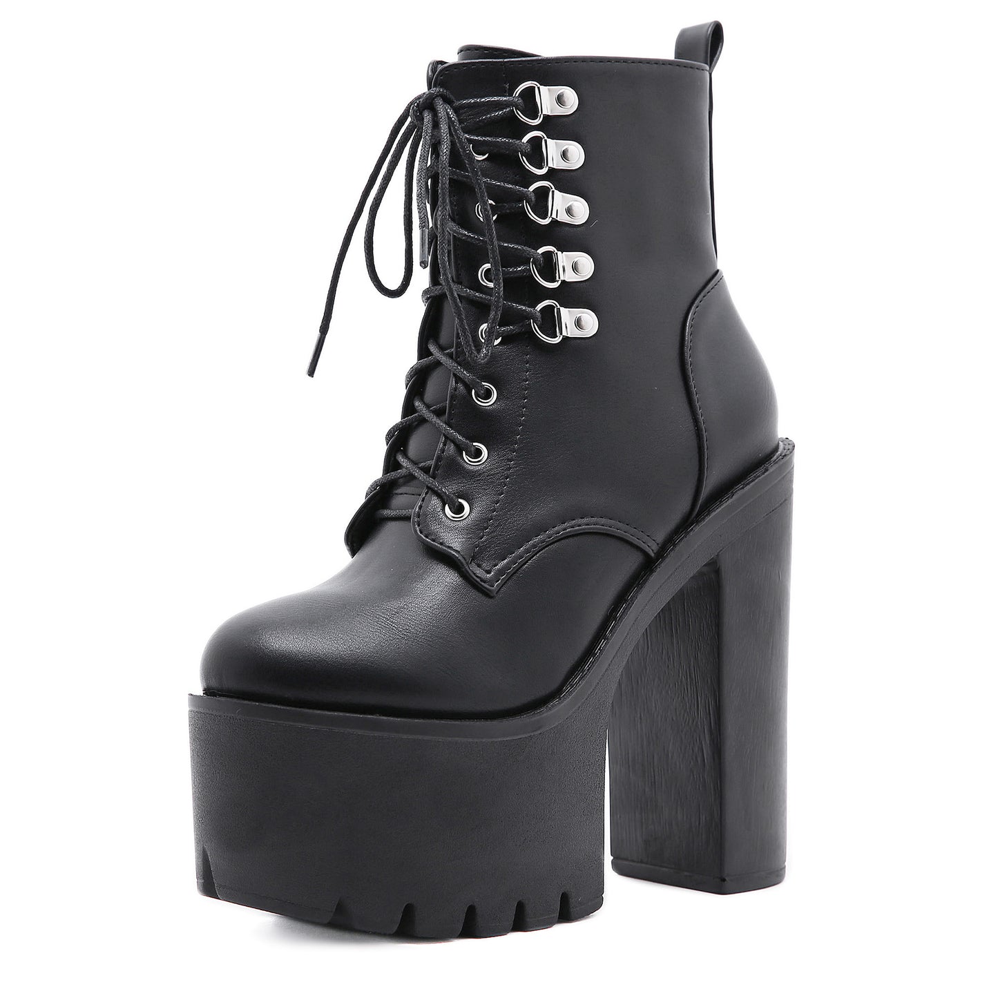 Women's Black Platform Boots Lace Up High Heel Fashion