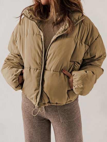 Women's Winter Thickened Cotton Padded Coat with Stand Collar Design