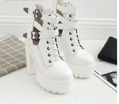 Womens High-heeled ankle boot with belt buckle Platform Shoes - LAKD London