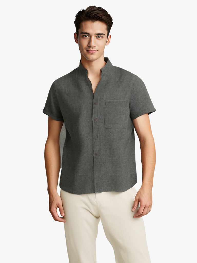 Men's Solid Colour Short Sleeve Lapel Cotton Linen Summer Shirt
