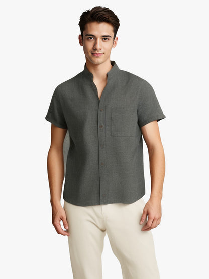 Men's Solid Colour Short Sleeve Lapel Cotton Linen Summer Shirt