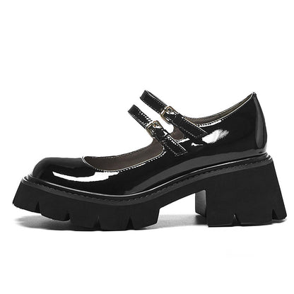 Women's Genuine Leather Mary Jane Round Toe Low Heel Shoes