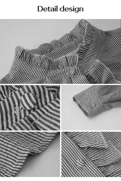 Women's Striped Ruffle Textured Long Sleeve Commuter Shirt - LAKD London
