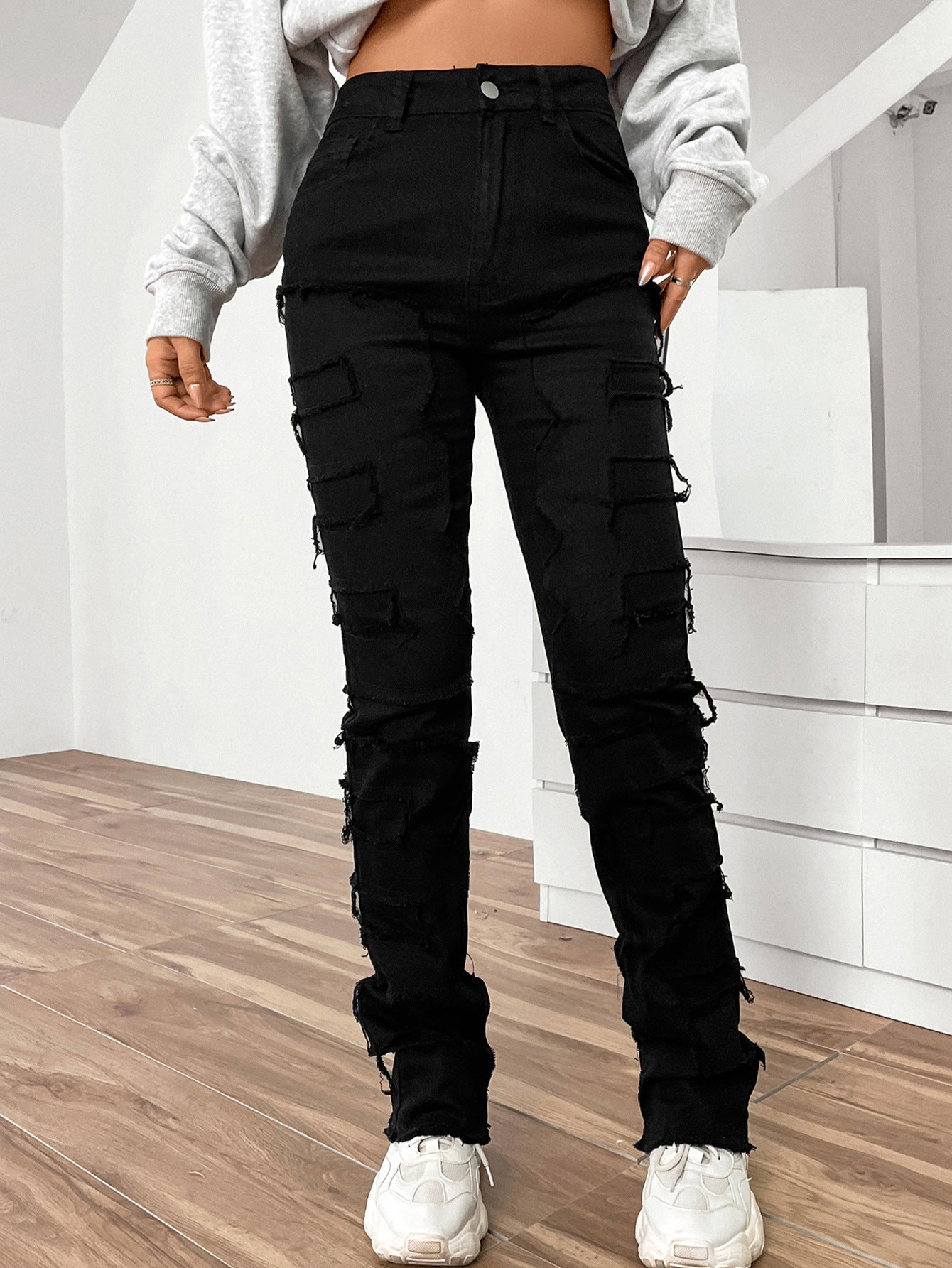 Women's Embroidered Straight Leg Jeans Mid Rise Denim Trousers Casual - LAKD London