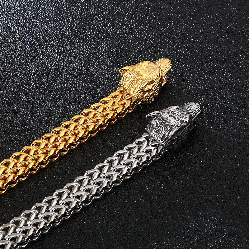 Men's Rock Viking Wolf Charm Bracelet Stainless Steel Skull Style - LAKD London